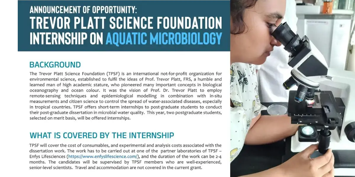 Trevor Platt Science Foundation Internship On Aquatic Microbiology ...