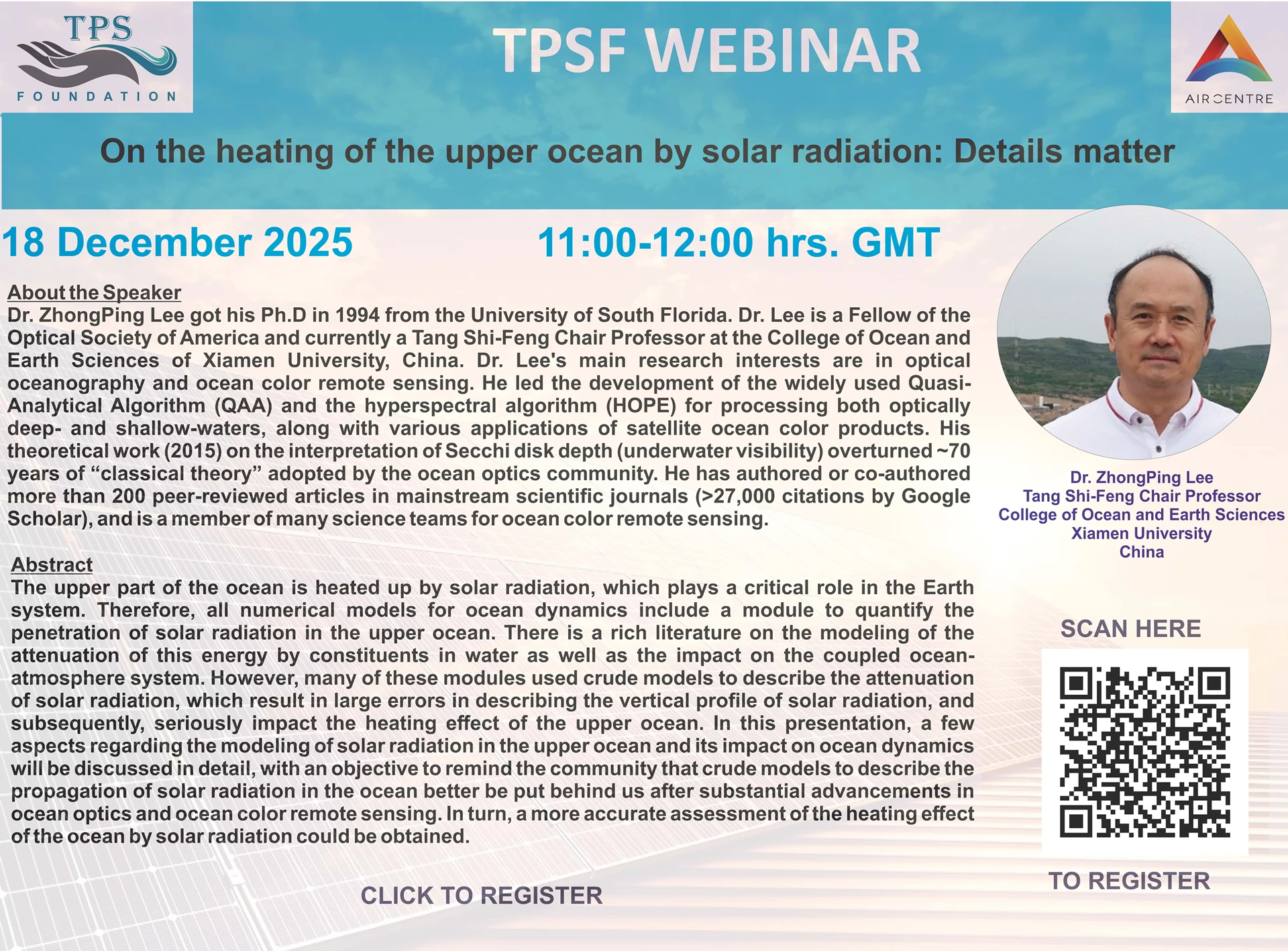 Session on the heating of the upper ocean by solar radiation with Dr. ZhongPing Lee.